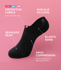 No Show Socks - Black with Red Tag, 6 pairs +1 Extra