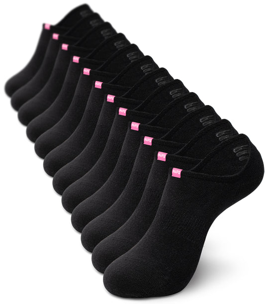 No Show Socks - Black with Pink Tag, 6 pairs +1 Extra Sock