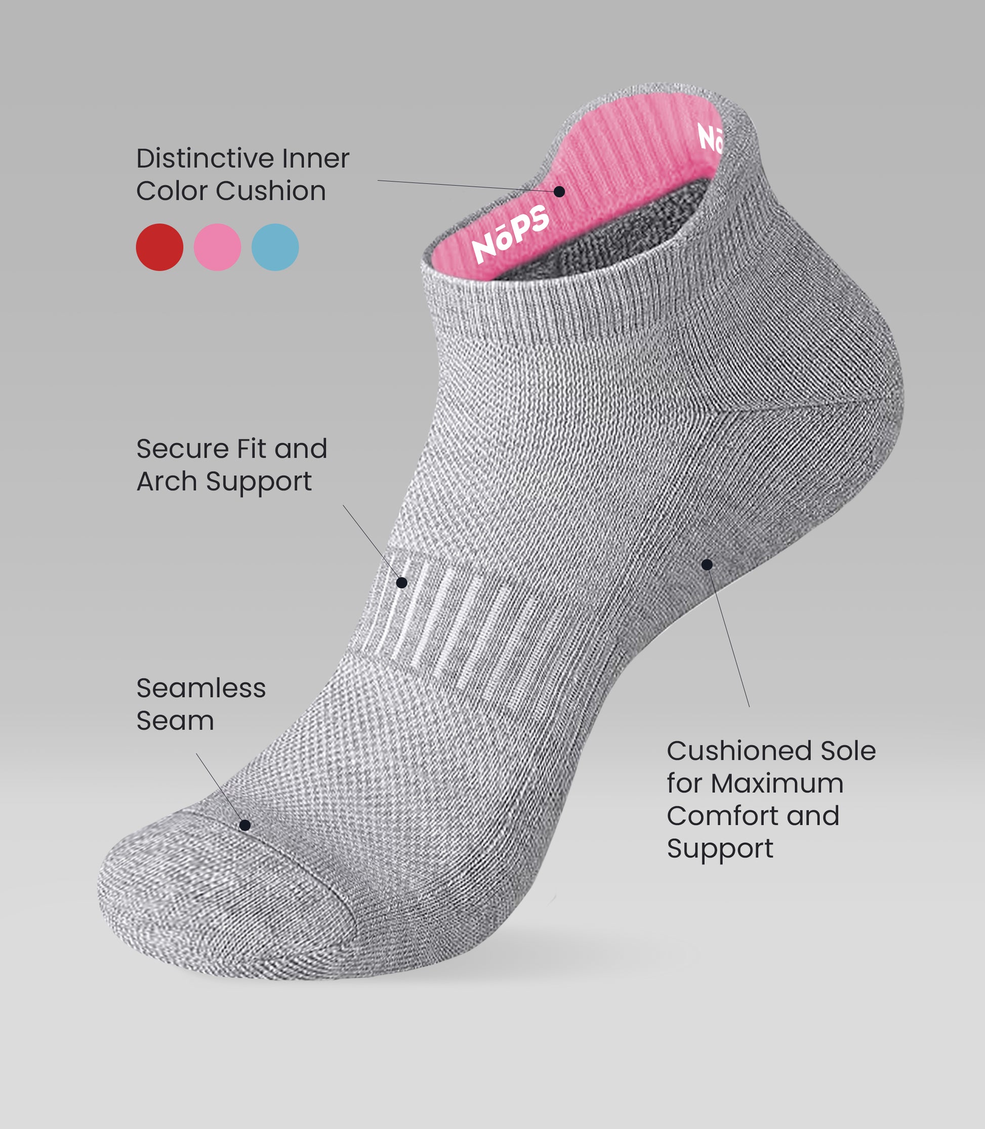 Athletic Socks (Low-Cut) Gray with Pink Inner Tag