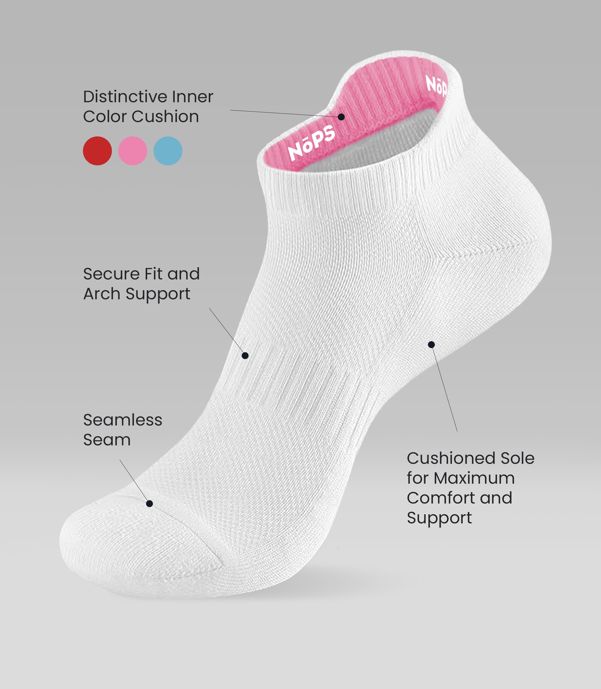 Athletic Socks (Low-Cut) White with Pink Inner Tag