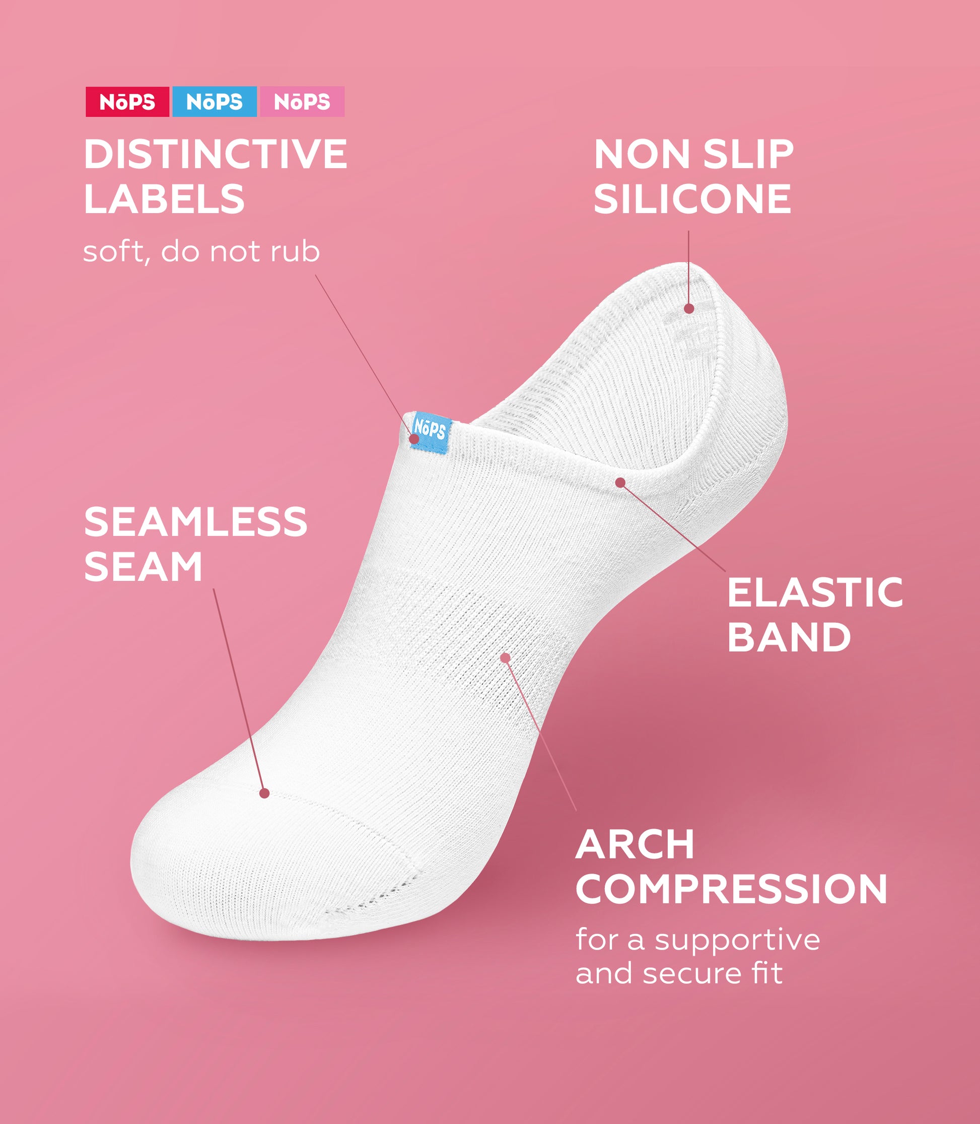 No Show Socks - White with Blue Tag, 6 pairs +1 Extra Sock