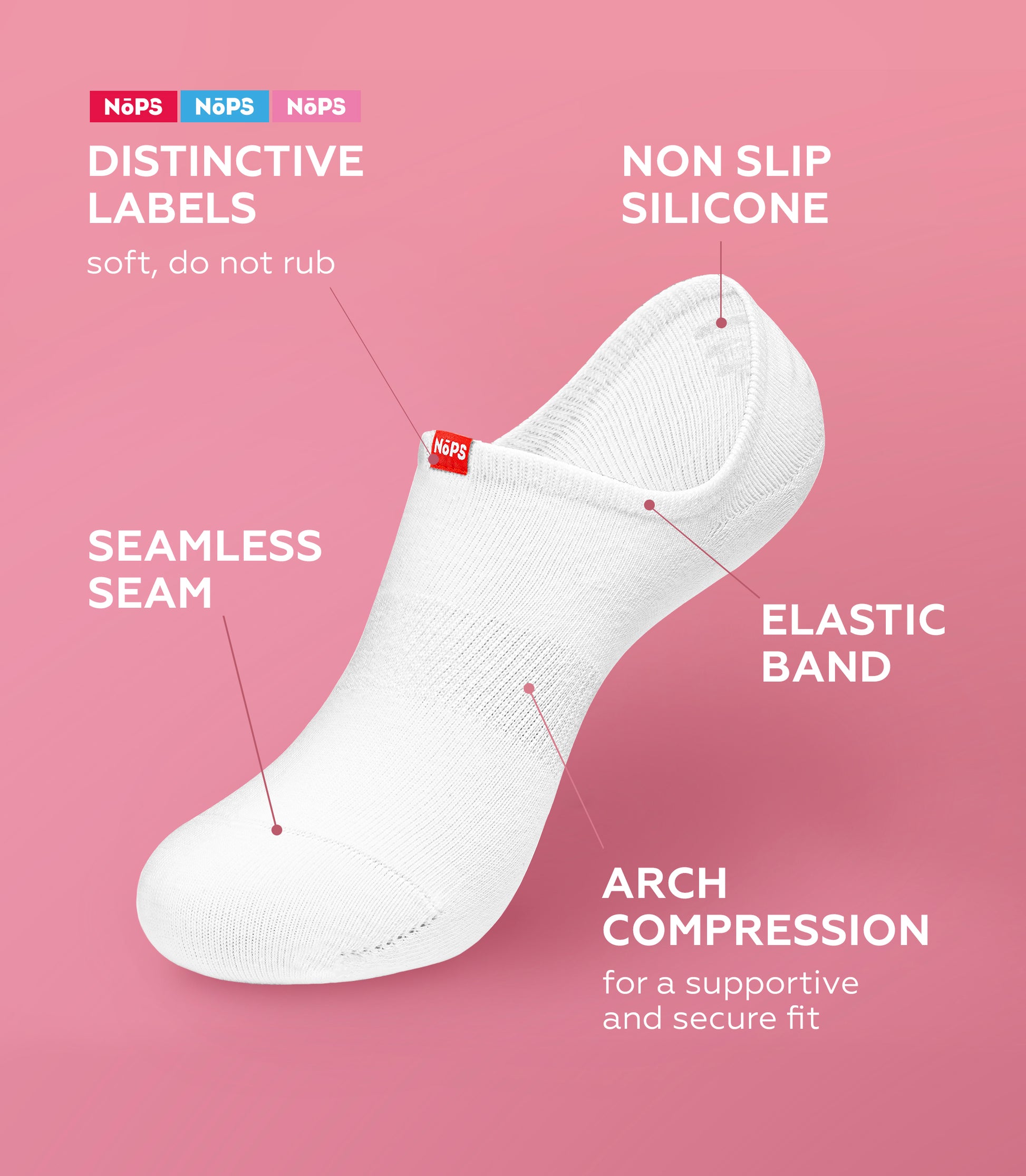 No Show Socks - White with Red Tag, 6 pairs +1 Extra Sock